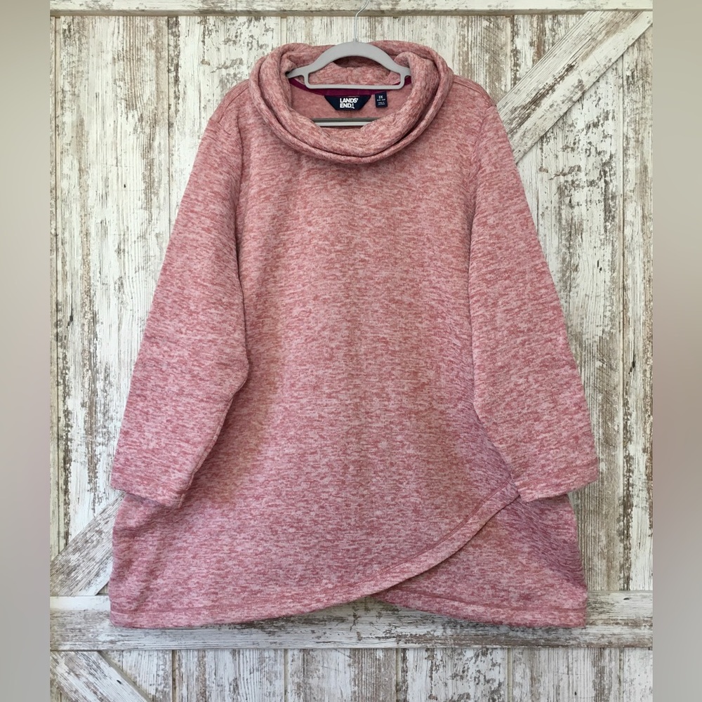 Lands End NWOT Pink/Dusty Rose Fleece Lined Marled Cowl Neck Sweater